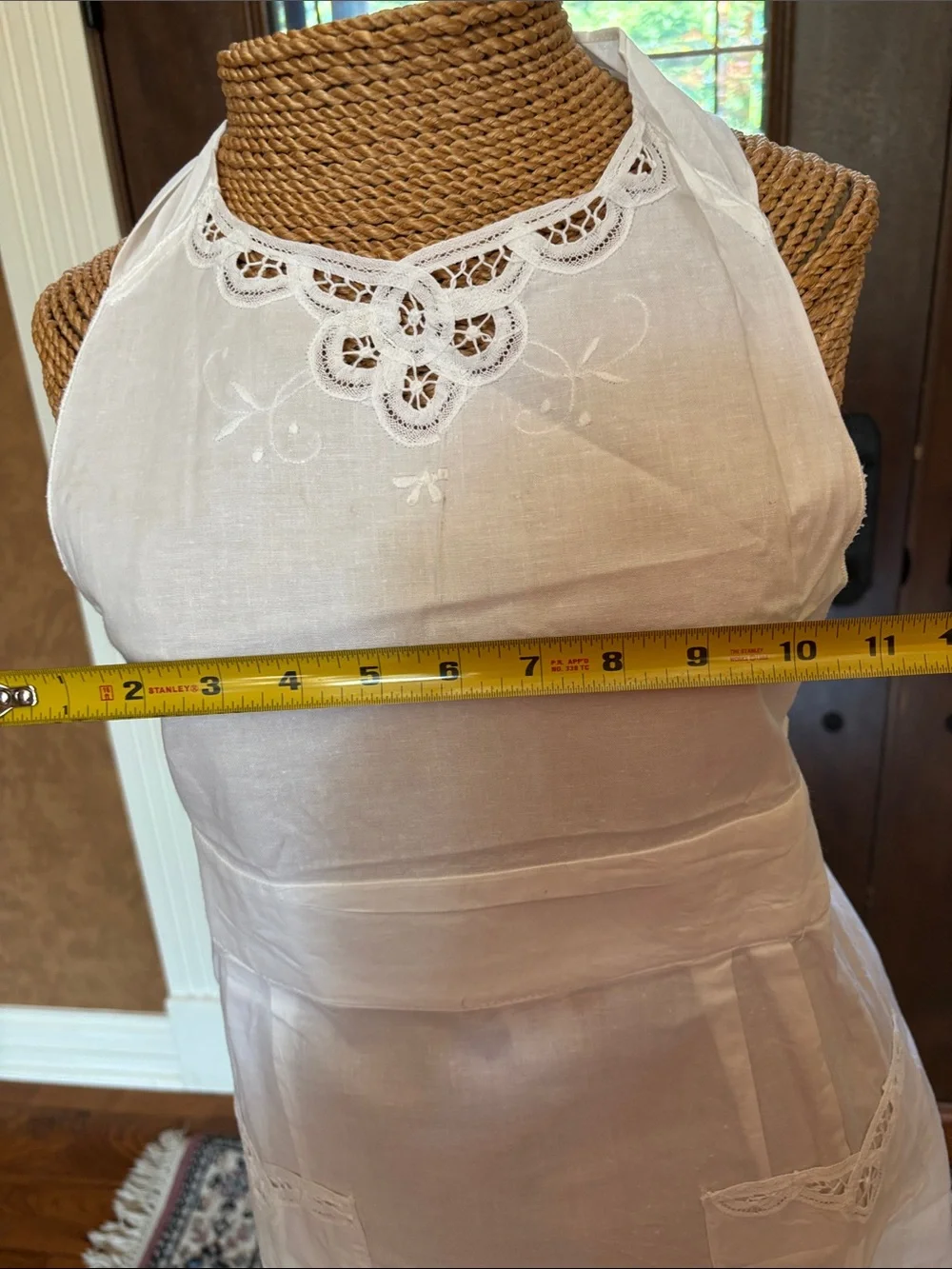 Cotton Battenburg lace cotton apron